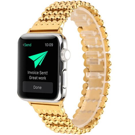 Curea iUni compatibila cu Apple Watch 1/2/3/4/5/6/7, 40mm, Luxury, Otel Inoxidabil, Gold